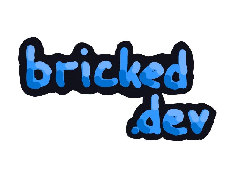 A hand written woodmark spelling the new domain name "bricked.dev".